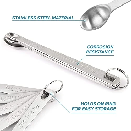 Measuring Spoons Set - Set Of 5 PCS Stainless Steel Mini Measuring Spoons, Teaspoons For Measuring Dry And Liquid Ingredients, Fits In Spice Jars - Tiny Small Measuring Spoons With Hold Ring 4 Measuring Spoons Set - Set Of 5 PCS Stainless Steel Mini Measuring Spoons, Teaspoons For Measuring Dry And Liquid Ingredients, Fits In Spice Jars - Tiny Small Measuring Spoons With Hold Ring - Image 2