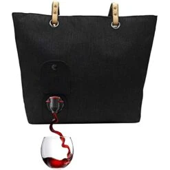 City Tote Bag - Canvas Wine Purse With Hidden Spout And Dispenser Flask For Wine Lovers That Holds And Pours 2 Bottles Of Wine! Perfect For Traveling, Concerts, Bachelorette Party - Black