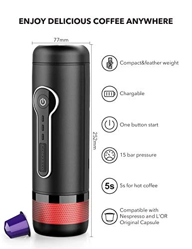 Portable Coffee Maker: 12V Travel Espresso Machine, 15 Bar Pressure Rechargeable Battery Heating Water With Organize Case For Camping, Driving, Home And Office 3 Portable Coffee Maker: 12V Travel Espresso Machine, 15 Bar Pressure Rechargeable Battery Heating Water With Organize Case For Camping, Driving, Home And Office