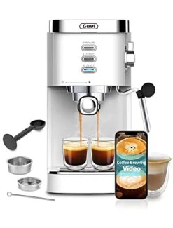 Espresso Machines 20 Bar Fast Heating Automatic Cappuccino Coffee Maker With Foaming Milk Frother Wand For Espresso, Latte Macchiato, 1.2L Removable Water Tank, 1350W, White