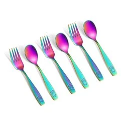 6 Pieces Toddler Utensils Kids Rainbow Silverware Stainless Steel Kids Utensils Forks And Spoons, Metal Childrens Safe Flatware Child Cutlery Set, Dishwasher Safe