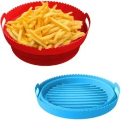 Air Fryer Silicone Liners 8 Inch, 2 Pack Air Fryer Accessories For Ninja Air Fryer Liners Reusable With Handle, Basket For 5 QT To 7 QT, Red & Blue -KitchenAid Shop 41rnk8A7DaL. AC
