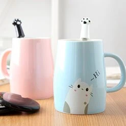 Cute Blue Cat Mug, Funny Ceramic Cofffee Mug With Stainless Steel Spoon, Novelty Coffee Mug For Crazy Cat Lovers -KitchenAid Shop 41rrPqtNfsL