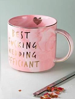 Best Wedding Officiant Mug - Funny Thank You Gifts - Pink Marble Ceramic Coffee Cup 11.5 Oz