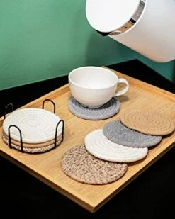 Coasters For Drinks Home Decor Set Of 8 Heat-Durable Drink Coasters With Holder For Coffee Table Decor And Ice Tea Cup, Absorbent Kitchen Decor Coffee Bar Accessories For Boho Christmas Decorations -KitchenAid Shop 41s55GsSfiL