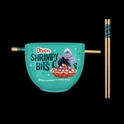Disney Villains Little Mermaid Ursula's Shrimpy Bits Ceramic Ramen Noodle Rice Bowl With Chopsticks, Microwave Safe, 20 Ounces