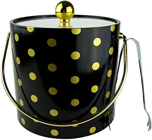 Hand Made In USA White & Gold Double Walled 3-Quart Insulated Ice Bucket With Ice Tongs (Polka Dot Collection) 8 Hand Made In USA White & Gold Double Walled 3-Quart Insulated Ice Bucket With Ice Tongs (Polka Dot Collection) - Image 6