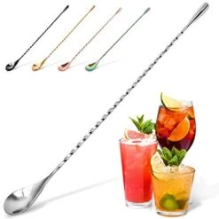 Premium 12 Inch Stainless Steel Cocktail Spoon - Long Attractive Spiral Design For Layering Drinks - Bar Spoon & Cocktail Mixing Spoon For Cocktail Shakers, Tall Cups & Pitchers (Silver)