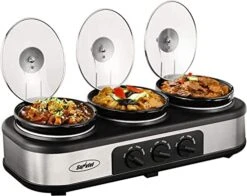Slow Cooker, Triple Slow Cooker Buffet Server 3 Pot Food Warmer, 3-Section 1.5-Quart Oval Slow Cooker Buffet Food Warmer Adjustable Temp Lid Rests Stainless Steel, Total 4.5 QT -KitchenAid Shop 41sUezw5zsL. AC