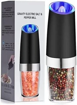 Electric Salt And Pepper Grinder, Automatic Pepper Mill, Gravity Salt Grinder, Battery-Operated With Adjustable Coarseness, LED Light, One Hand Operated (Silver 2Pack) -KitchenAid Shop 41sZ4FNfgL. AC