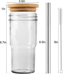 4Pack Glass Tumbler Cups With Bamboo Lids And Straws,22oz Iced Coffee Cups-Reusable Mason Jar Drinking Glasses For Bubble Tea, Beer, Smoothie