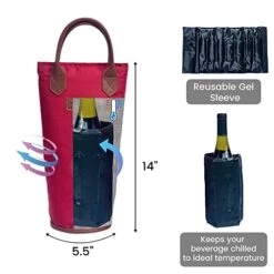 Wine Carrier - Wine Tote - Wine Cooler Bag - Gel Wine Cooler Sleeve - Insulated Wine Tote Bag - Wine Bag With Wine Chiller Sleeve - Portable Wine Bottle Carrier For Travel