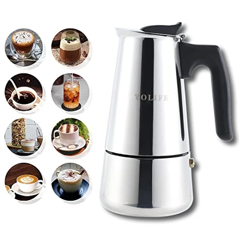 Mini Stovetop Espresso Maker, Small Italian Moka Pot, Cafe Maker For Coffee, Cappuccino And Latte, Stainless Steel, 200 Ml / 7 Oz/ 4 Cups (espresso Cup= 50 Ml) 5 Mini Stovetop Espresso Maker, Small Italian Moka Pot, Cafe Maker For Coffee, Cappuccino And Latte, Stainless Steel, 200 Ml / 7 Oz/ 4 Cups (espresso Cup= 50 Ml) - Image 3