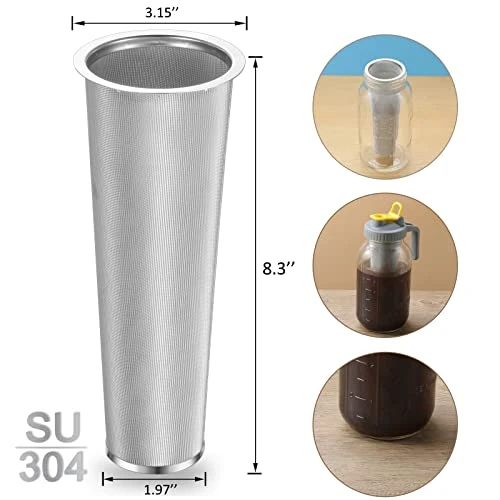 Coffee Strainer Stainless Steel Mesh Filter- 2 Quart (64 Oz)- 2pcs Wide Mouth Flip Cap Lid With Handle For Ball Mason Jar, Suitable For Cold Brew, Lemonade, Iced Tea And Iced Coffee 6 Coffee Strainer Stainless Steel Mesh Filter- 2 Quart (64 Oz)- 2pcs Wide Mouth Flip Cap Lid With Handle For Ball Mason Jar, Suitable For Cold Brew, Lemonade, Iced Tea And Iced Coffee - Image 4