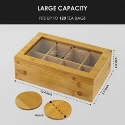 Premium High-end 100% Natural Bamboo Tea Box With 2 Coasters - Wooden Tea Organizer - Tea Bag Organizer Wooden Storage Box - 8 Adjustable Compartments - Clear Lid - Magnet Closure -KitchenAid Shop 41stQtnvsGL