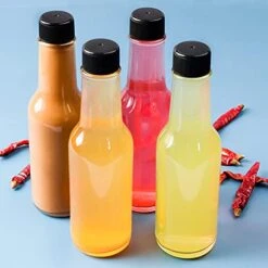 30 Pack Hot Sauce Bottles, 5oz Clear Woozy Bottles With Leak Proof Black Screw Caps And Snap On Dripper Inserts, Empty Beverage Bottles With Labels -KitchenAid Shop 41t2DftBGrS