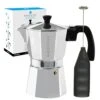 Milano Stove Top Espresso Maker (6 Espresso Cup Size 9.3 Oz) Silver, And Battery Operated Milk Frother Bundle For Lattes