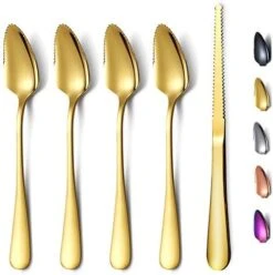 Gold Grapefruit Spoons 5 Pieces Set, 4 Stainless Steel Grapefruit Spoon And 1 Grapefruit Knife With Titanium Plating, Grapefruit Utensil Set, Serrated Edges Spoon Pack Of 5 (Gold) -KitchenAid Shop 41t6FkTcxDL. AC