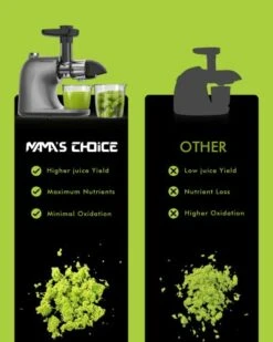 Juicer Machines MAMA'S CHOICE, Slow Masticating Juicer For Vegetable And Fruit, Cold Press Juicer Extractor Easy To Clean With Total Pulp Control, Quiet Motor, Reverse Function