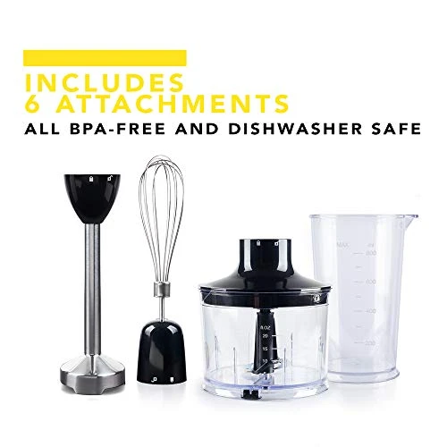 Bella 10-Speed Immersion Blender With Attachments, 350 Watt, Immersion Blender With Dishwasher Safe Whisk & Blending Attachments For Food Prep, Black 4 Bella 10-Speed Immersion Blender With Attachments, 350 Watt, Immersion Blender With Dishwasher Safe Whisk & Blending Attachments For Food Prep, Black - Image 2
