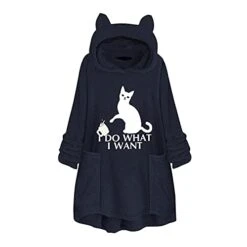 VODMXYGG Womens Winter Long Sleeve Fleece Embroidery Cat Ear Plus Size Hoodie Pocket Blouse Pullover Casual Basic Tops Blue