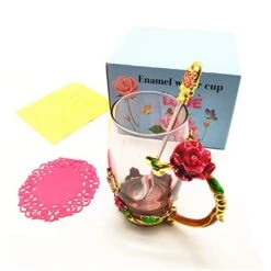 Enamels Butterfly Flower Tea Cup, Glass Coffee Mugs With Spoon, Personalised For Women Wife Mum Grandma Girl Teacher Friends, Wedding Anniversary Birthday Present (Red) -KitchenAid Shop 41tVGIMOWIL