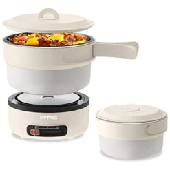 HYTRIC Electric Hot Pot, 2L Portable Electric Cooker With Foldable Handle, Non-Stick Electric Pot With Dual Power Control For Camp, Dorm, Multi-Function Ramen Cooker For Oatmeal, Steak, Camping Pot