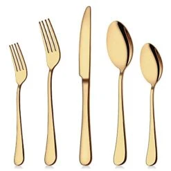 Gold Silverware Set For 8, 40-Piece Gold Flatware Set Aisoso Stainless Steel Cutlery Kitchen Utensil Set Mirror Polished