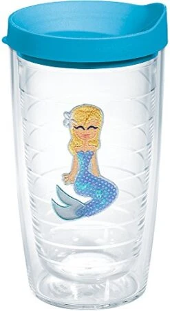 Tervis Blue Sequin Mermaid Insulated Tumbler With Emblem And Turquoise Lid, 16 Oz, Clear