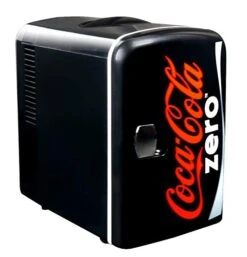 Coca-Cola Zero CZ04 4 Liter/4.2 Quarts 6 Can Portable Cooler/Mini Fridge, Beverages, Baby Food, Skincare And Medications-Use At Home, Office, Dorm, Car, RV Or Boat-AC & DC Plugs Included, Black/Red