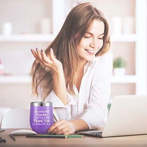 6 Pieces Thank You Gift Idea For Teachers, Teacher Graduation Appreciation Coffee Mug For Women Men Preschool Elementary Teacher, 12oz Wine Tumbler And Lids Straws Brushes (Simple Purple) 4 6 Pieces Thank You Gift Idea For Teachers, Teacher Graduation Appreciation Coffee Mug For Women Men Preschool Elementary Teacher, 12oz Wine Tumbler And Lids Straws Brushes (Simple Purple) - Image 2