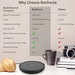 Coffee Mug Warmer, 50 W Coffee Warmer With 3-Temperature Settings(180°F ~ 105°F), 4H Auto Shut Off, Electric Coffee Cup Warmer For Desk,Beverage Warmer For Coffee Tea Espresso Milk -KitchenAid Shop 41u8R21YiXL