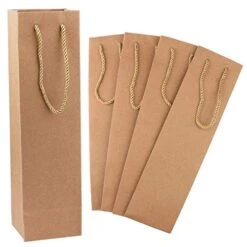 Wine Gift Bags, Sdootjewelry 50 Pack Wine Bag For Wine Bottle Gifts Premium Brown Kraft Paper Wine Bags With Handles,3.7 X 3.5 X 13.8" Wine Bottle Paper Bags, Wine Kraft Bags, Retail Bags