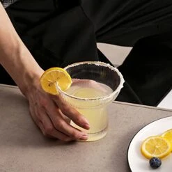 Stemless Margarita Glasses Set Of 2 - Elegant Vertical Stripes Cocktail Glasses – Premium Hand Blown Glassware For Martini And Mixed Drinks – 10 Oz Gold Rim -KitchenAid Shop 41uGnLrt3wL