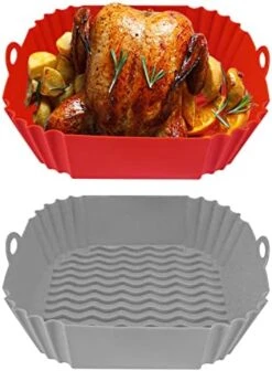 EDEGG Air Fryer Liners Silicone 2-Pack, Reusable Round Air Fryer Silicone Pot, Heat Resistant And Easy Cleaning For 3 To 5 QT & 5 QT Ninja Air Fryer Accessories (7.5 Inch Red & 8.5 Inch Gray) -KitchenAid Shop 41uLWfZ yL. AC