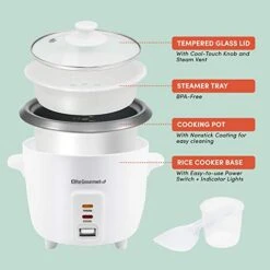 RC-006NST Maxi-Matic Electric Rice Cooker With Non-Stick Inner Pot Makes Soups, Stews, Grains, Cereals, Keep Warm Feature, 6 Cups Cooked (3 Cups Uncooked), White -KitchenAid Shop 41uNXoKdWoL