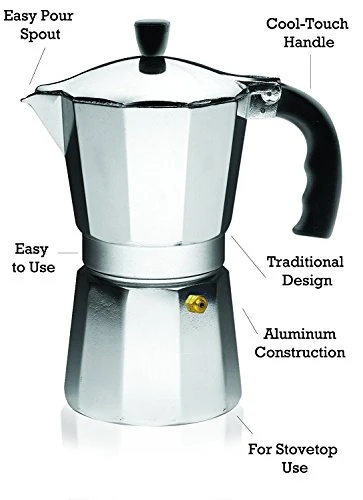 Aluminum Espresso Stovetop 1-cup Coffeemaker, Silver 5 Aluminum Espresso Stovetop 1-cup Coffeemaker, Silver - Image 3