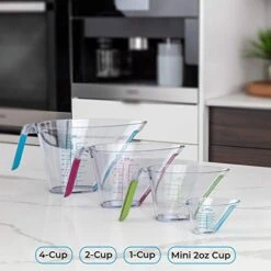 4-Piece Angled Liquid Measuring Cups Plastic Set - Mini Oz, 1, 2 And 4 Plastic Measuring Cup Sizes - Plastic Measuring Cups For Liquids With ML & Cups Measures - KPKitchen Small & Large Measure Cups