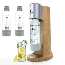 4° Sparkling Water Maker, Soda Maker Machine For Home Or Office, With 3×1.0L BPA-free Sparkling Water Bottle, Compatible With Any Screw-in 60L CO2 Carbonator(NOT Included)(Wooden)