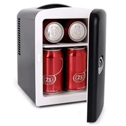 Portable Mini Fridge 4 Liter 6 Can Skincare Fridge, AC 120V DC 12V Small Refrigerator Cooler And Warmer For Skincare, Foods, Medications, Bedroom, Travel And Car - Black