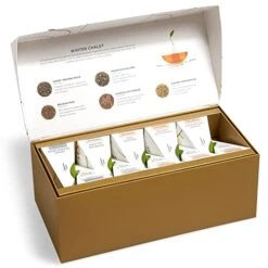 Presentation Box Winter Chalet Tea Sampler Gift Set, 20 Assorted Variety Handcrafted Pyramid Tea Infuser Bags With Winter Spiced Teas