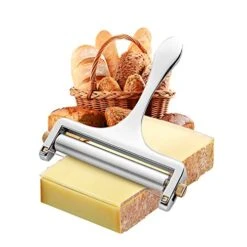 Cheese Slicer, Adjustable Thickness Heavy Duty Stainless Steel Cheese Slicers With Wire For Soft & Semi-Hard Cheeses - 4 Replacement Stainless Steel Cutting Wire Included (Silver)