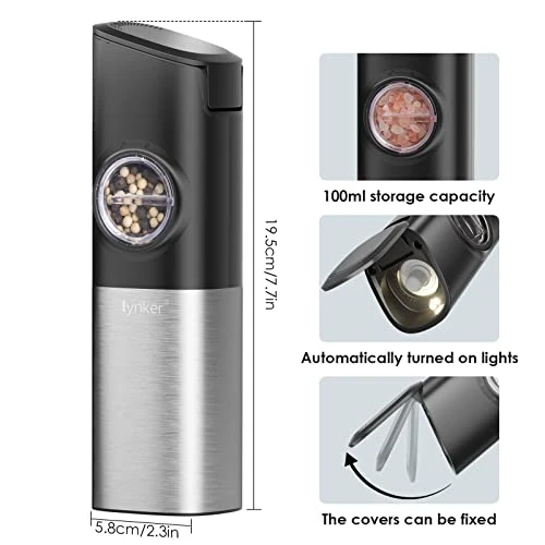 Gravity Electric Salt Or Pepper Grinder, Lynker Stainless Steel Automatic Salt Or Pepper Mill Grinder With Adjustable Coarseness, USB Charging Cable, Led Light, Dustproof Cover And One Hand Operation 4 Gravity Electric Salt Or Pepper Grinder, Lynker Stainless Steel Automatic Salt Or Pepper Mill Grinder With Adjustable Coarseness, USB Charging Cable, Led Light, Dustproof Cover And One Hand Operation - Image 2