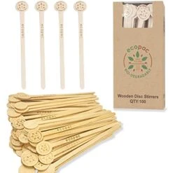 Wooden Coffee Stirrer Beverage Stirrers Environmentally Friendly, 7 Inch Round-End Birchwood Wooden Stirring Sticks (100Pack)