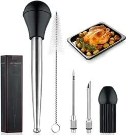 Stainless Steel Turkey Baster For Cooking, Food Grade Turkey Baster Syringe Oil Dropper Meat Injector Set With Silicone Bristling Brush, 2 Needles, Cleaning Brush For Chicken, Beef, Pork, BBQ, Red -KitchenAid Shop 41vAkj66XiL. AC