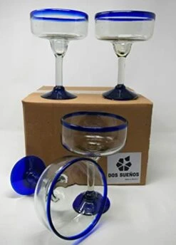 Mexican Hand Blown Glass - Set Of 4 Hand Blown Margarita Glasses - Cobalt Blue Rim (16 Oz) 7 Mexican Hand Blown Glass - Set Of 4 Hand Blown Margarita Glasses - Cobalt Blue Rim (16 Oz) -KitchenAid Shop 41vI75kqu9L