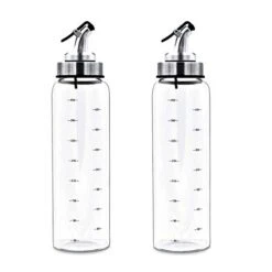 Fire 17Oz Oil And Vinegar Dispenser Set Cruets Glass Lead-Free Glass Bottle With Degree Scale For Kitchen Cooking, 2pcs