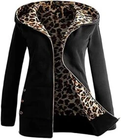 VODMXYGG Winter Coats For Women Plus Velvet Thicker Hooded Sweatshirt Leopard Zipper Over Outwear -KitchenAid Shop 41vWBghOWVL. AC