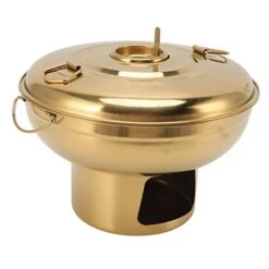 Charcoal Dry Ice Hotpot, Fast Heating Polished Surface Stainless Steel Charcoal Hot Pot Portable For Home(Silver)