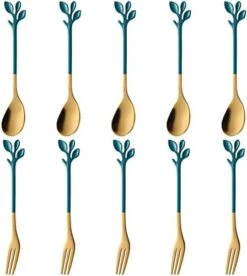 Black Swan Base Holder With 5-Pieces 4.7-inch Small Coffee Spoons And 5-Pieces Dessert Fork,Leaf Handle Set (Black & Gold) -KitchenAid Shop 41w2FwD63sL. AC